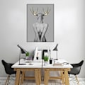 Miniatyrbillede 4 af 5: Wekity Elk Girl Wall Art Lærred Trykplakat, Enkelt Mode Sort og Hvid Karakterer Kunsttegning Dekor til Hjem Stue Soveværelse Kontor og Chil