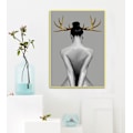 Miniatyrbillede 3 af 5: Wekity Elk Girl Wall Art Lærred Trykplakat, Enkelt Mode Sort og Hvid Karakterer Kunsttegning Dekor til Hjem Stue Soveværelse Kontor og Chil