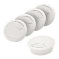 Miniatyrbilde 1 av 5: 2,3 tommers (60 mm) hvite ledningsgjennomføringer og kabelbåndsett i plast til skrivebordshulldeksel ledningsorganisator for dataskrivebordskap (5 stk.)