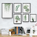 Miniatyrbild 1 av 5: Wekity Grön Blad Väggkonst Canvas Tryck Affisch, Enkel Vitalitet Vattenfärg Konst Ritning Dekor för Hem Vardagsrum Sovrum Kontor (Set om 6 Oinramade,