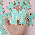 Miniatyrbillede 4 af 5: 26 stk. A-Z guldglitter kantbogstaver patches fuzzy broderede bogstav sy på patches til tøj, jakke, taske (lyseblå)