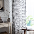 Miniatyrbild 5 av 5: Geometrisk mönstrad bomullslinne fönstergardin med tofsar, mörkläggande, lantlig stil, triangulärt mönster, gardinpanel för sovrum