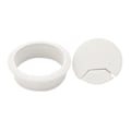 Miniatyrbilde 3 av 5: 2,3 tommers (60 mm) hvite ledningsgjennomføringer og kabelbåndsett i plast til skrivebordshulldeksel ledningsorganisator for dataskrivebordskap (5 stk.)