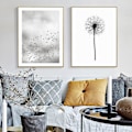 Miniatyrbild 2 av 5: Wekity Fåglar och maskrosor Väggkonst Canvas Tryck Affisch, Enkelt Mode Svartvitt Konst Ritning Dekor för Hem Vardagsrum Sovrum Kontor (Set of