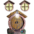 Miniatyrbillede 1 af 2: /HA/Miniature fe hus nisse vindue og dør med lampe til træ lyser i mørket dør og vindue, havegård skulptur