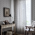 Miniatyrbild 1 av 5: Geometrisk mönstrad bomullslinne fönstergardin med tofsar, mörkläggande, lantlig stil, triangulärt mönster, gardinpanel för sovrum