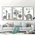 Miniatyrbilde 1 av 5: Wekity Grid Cartoon Animals Veggkunst Lerretstrykk Plakat, Enkelt Søtt Enkelt Strøk Kunstmaleri Dekor for Hjem Stue Soverom Kontor og Barn