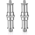 Miniatyrbillede 1 af 5: 1/4 til 3/8 tommer metal han konverter gevindskåret skrue adapter spigot stud til studielysstativ, adapter, kuglehoved, trådløs flashmodtager, 2-pak