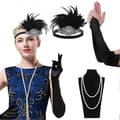 Miniatyrbillede 2 af 5: Flapper-tilbehør, 1920'er Gatsby-tilbehør til kvinder inkluderer Flapper-pandebånd Halskæde Handsker Sort Sort