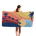 Miniatyrbild 1 av 3: Kokosnötsträd Vågor Tryckt Strandhandduk, 30 x 15 Tum Tunn Lätt Mjuk Fingertoppshandduk Mikrofiberhandduk Simbassängshandduk