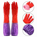 Miniatyrbillede 1 af 3: /HA/Opvaskehandsker fløjl varme husholdningshandsker vinter latex pvc handsker lange rene vandtætte husholdningshandsker