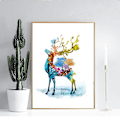 Miniatyrbild 3 av 4: Wekity Fortune Deer Väggkonst Canvas Tryck Affisch, Enkelt Mode Handritad Vattenfärg Konst Dekor för Hem Vardagsrum Sovrum Kontor och Barnrum
