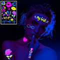 Pikkukuva 3 / 5: Neon-väriset väliaikaiset tatuoinnit, uusi rakkaus, sekoitettu tyyli, glitter, Amor, punaiset huulet, sydän, kukka, hohtaa pimeässä, UV-neon-tatuointitarrat