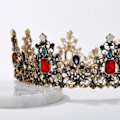 Miniatyrbillede 2 af 2: /HA/Juvelbesat Barok Dronningekrone - Strass Bryllupsdiadem og -kroner til Kvinder, Sorte Kostumer til Festhår med Ruby, Victoria, Sort og Rød