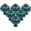 Miniatyrbillede 1 af 2: /HA/12-pak keramiske dørknapper, teal-farvede skuffeknapper, græskarformede keramiske knapper