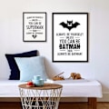 Miniatyrbillede 1 af 3: Wekity Sort/hvid Superman Wall Art Lærredstrykplakat, Enkelt Mode Sort/hvid Kunsttegning Indretning til Hjem Stue Soveværelse Kontor, Chi
