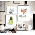 Miniatyrbillede 4 af 5: Wekity Ræv og Kat Vægkunst Lærredstrykplakat, Enkelt Sødt Akvarel Kunsttegning Dekor til Hjem Stue Soveværelse Kontor og Børneværelse (Sæt