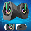 Miniatyrbilde 2 av 5: LED-datamaskin-høyttaler USB-drevet 3,5 mm stereo lyd skrivebordshøyttalere for PC, MP3-spiller, bærbar PC, smarttelefon (svart)