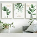 Miniatyrbilde 1 av 3: Wekity Botaniske veggkunsttrykk, sett med 3 tropiske blader, lerretdekor, planteblad, boho veggdekor, bilder, grønne boho-plakater, kunstsett, baderomsvegg