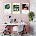 Miniatyrbild 1 av 5: Wekity Sommar Flamingo Väggkonst Canvas Tryck Affisch, Enkelt Mode Konst Ritning Dekor för Hem Vardagsrum Sovrum Kontor och Barnrum (Set of