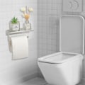 Pikkukuva 2 / 2: /HA/2-in-1 WC-paperiteline seinälle asennettava, valkoinen WC-paperiteline itseliimautuva metalli alumiini keittiörullateline hyllyllä