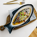 Miniatyrbilde 3 av 5: Fisketallerken i keramikk, serveringsfat, fiskeformet serveringsfat med tekstur, matfat, serveringsfat for fisk, sushi, frukt eller ost