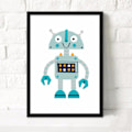 Miniatyrbilde 4 av 4: Wekity Tegneserie Robot Veggkunst Lerretstrykk Poster, Enkel Søt Akvarell Kunsttegning Dekor for Hjem Stue Soverom Kontor og Barnerom (S