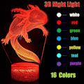 Miniatyrbilde 2 av 3: /HH/Axolotl 3D Illusjon Nattlampe, Romdekor Nattlampe Leker