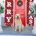 Miniatyrbillede 3 af 5: Juledekorationer til verandaen, Merry Christmas Banner, Juleveranda-skilt - Store juledekorationer til hoveddøren udendørs, rød ternet juledekoration