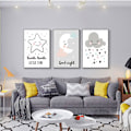 Miniatyrbillede 1 af 4: Wekity Søde Tegneserie Stjerner Måne Sky Cloud Wall Art Lærred Trykplakat, Enkelt Mode Vandfarve Kunstindretning Til Hjem Stue Soveværelse Kontor Og Børn