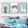 Miniatyrbild 1 av 5: Wekity Cartoon Deer Bear Väggkonst Canvas Tryck Affisch, Enkelt Mode Vattenfärg Konst Ritning Dekor för Hem Vardagsrum Sovrum Kontor och Barn