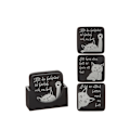 Miniatyrbillede 1 af 3: Glasunderlägg katt med olika text i låda, 4st/låda Black