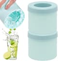 Isbitsformar – Set om 2 med lock – Återanvändbara isformar, ishink, cylindrisk ismaskin, miniismaskin (blå)