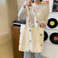 Miniatyrbilde 3 av 10: Elegant Stor Kapasitet Canvas Tote Bag med Blomsterbroderi for Bøker, Arbeid og Skole - Stilig Aprikosdesign, Én Størrelse