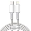Miniatyrbild 1 av 4: 【YD】BASEUS 2m 20W PD Type-C - Lightning Braided Nylon Cable - White White Vit