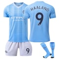 Miniatyrbilde 1 av 2: 23-24 Manchester City Hjemmefotballdrakter 9 Haaland Ny sesong Siste Fotballdrakt for voksne barn Kids 26(140-150cm)