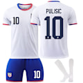 Miniatyrbild 1 av 2: 2425 America's Cup nr 10 Pulisic hem US-landslagströja set lämplig för barn pojkar och flickor fotbollströjor 2XL