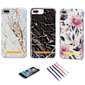 Miniatyrbillede 1 af 4: iPhone 7 Plus / 8 Plus - Beskyttelse af blomster / marmor Svart
