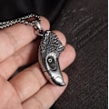 Miniatyrbillede 3 af 4: Cool tung halskæde 3D ørnehoved i rustfrit stål høg Silver one size
