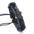 Miniatyrbillede 1 af 4: Ægte læder justerbar sort dobbelt hjerte armbånd gave til mænd Black one size