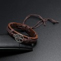 Miniatyrbild 3 av 4: Genuint läder justerbart brunt armband för män - med träd Brun one size