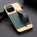 Miniatyrbillede 3 af 7: iPhone 13 Pro cover vegansk læder med rem for godt greb guld Red one size