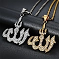 Miniatyrbillede 1 af 5: Elegant halskæde med Mellemøstligt Allah-vedhæng og krystal CZ - 60 cm lang Gold one size