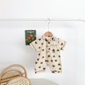 Miniatyrbillede 5 af 7: Sød shorts jakkesæt/pyjamas i tyndt materiale med bamser eller prikker Beige 7-12 Teddybear