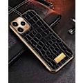 Miniatyrbild 5 av 7: iPhone 12 Pro Max Skal äkta läder krokodilmönster guldpläterad hög lyx Red one size