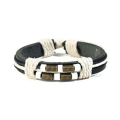 Miniatyrbillede 1 af 3: Håndlavet armbånd i sort læder & hvid knude Black one size