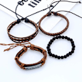 Miniatyrbild 4 av 4: Set med läderarmband 4 stk med text ''Believe'' pärlor Brun one size