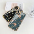 Miniatyrbillede 1 af 7: iPhone 12 Pro Max luksus glas case mønster guld barok fjer blomst Blue one size