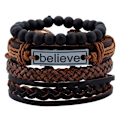 Miniatyrbild 1 av 4: Set med läderarmband 4 stk med text ''Believe'' pärlor Brun one size