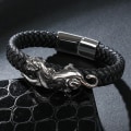 Miniatyrbild 2 av 2: Handgjort flätat armband äkta läder med leopard puma BLÅ Blå one size